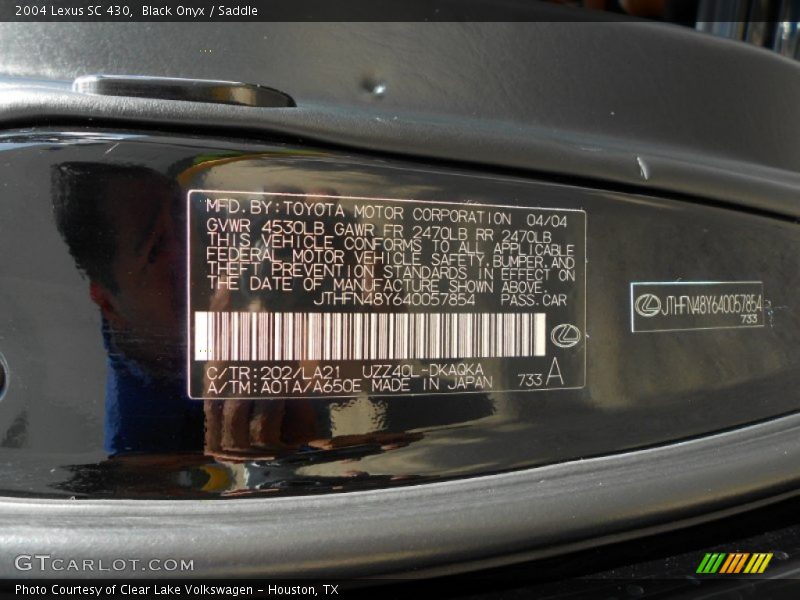 Black Onyx / Saddle 2004 Lexus SC 430