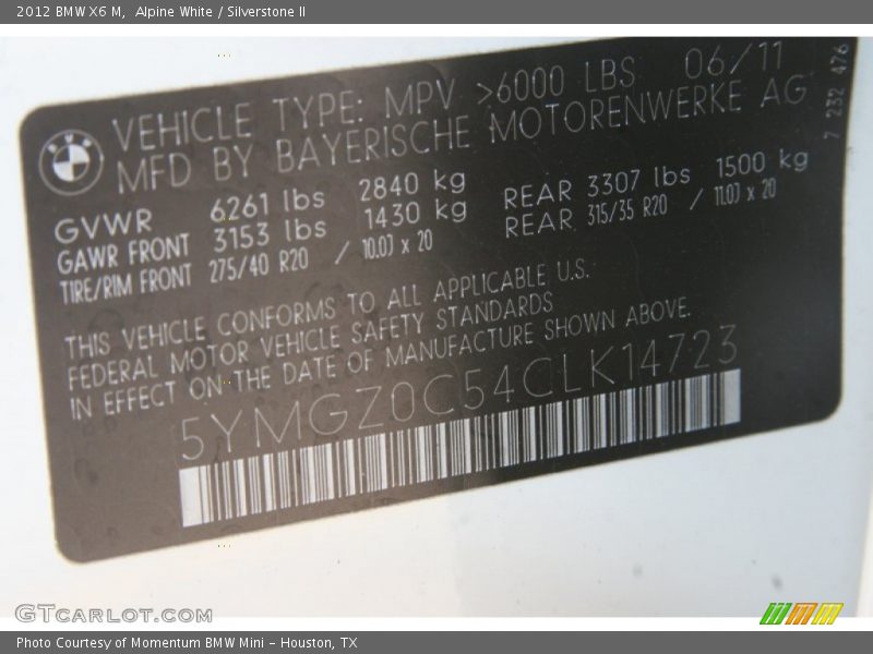 Alpine White / Silverstone II 2012 BMW X6 M