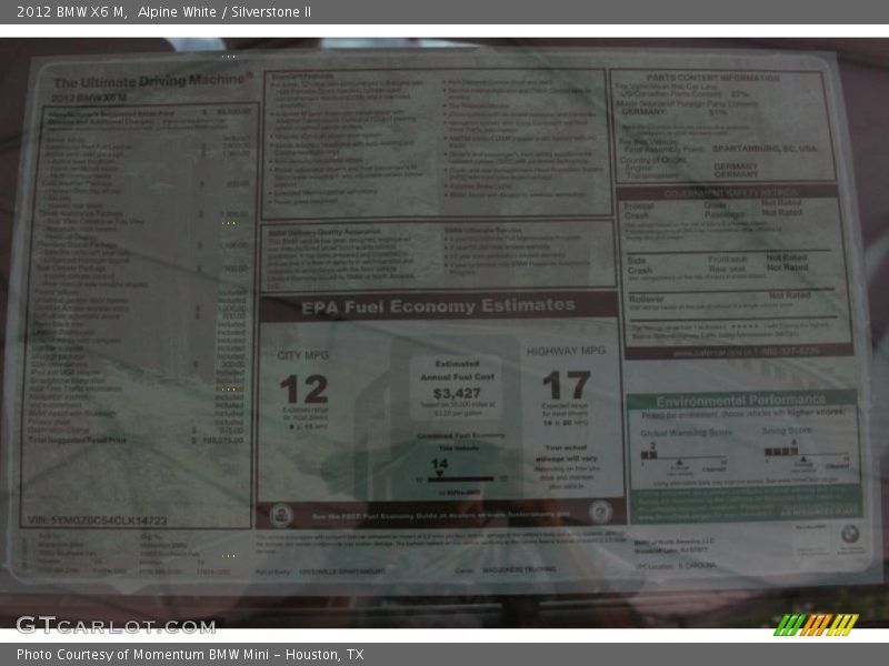  2012 X6 M  Window Sticker