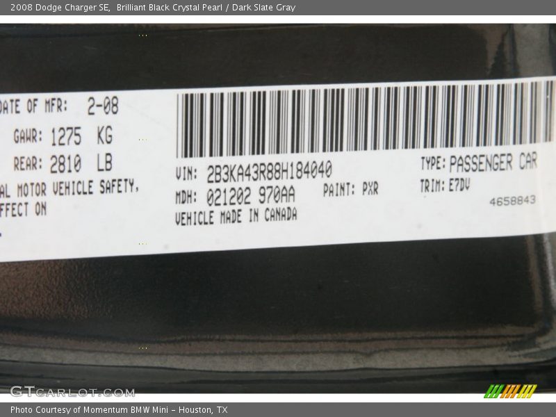 Brilliant Black Crystal Pearl / Dark Slate Gray 2008 Dodge Charger SE