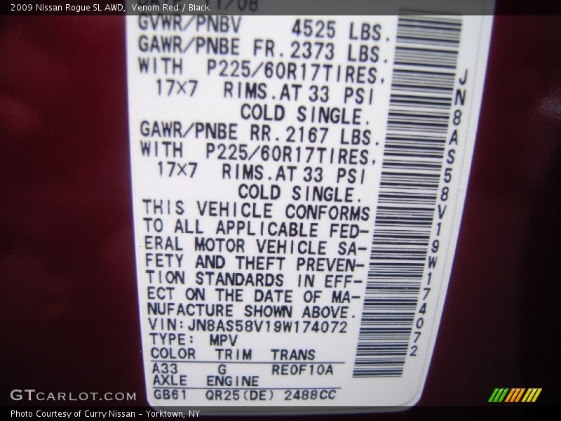 Venom Red / Black 2009 Nissan Rogue SL AWD