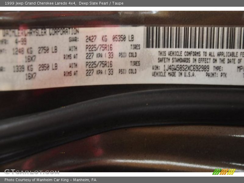 Deep Slate Pearl / Taupe 1999 Jeep Grand Cherokee Laredo 4x4