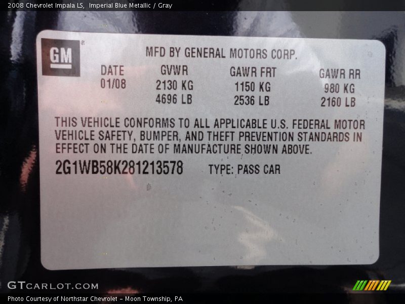 Imperial Blue Metallic / Gray 2008 Chevrolet Impala LS