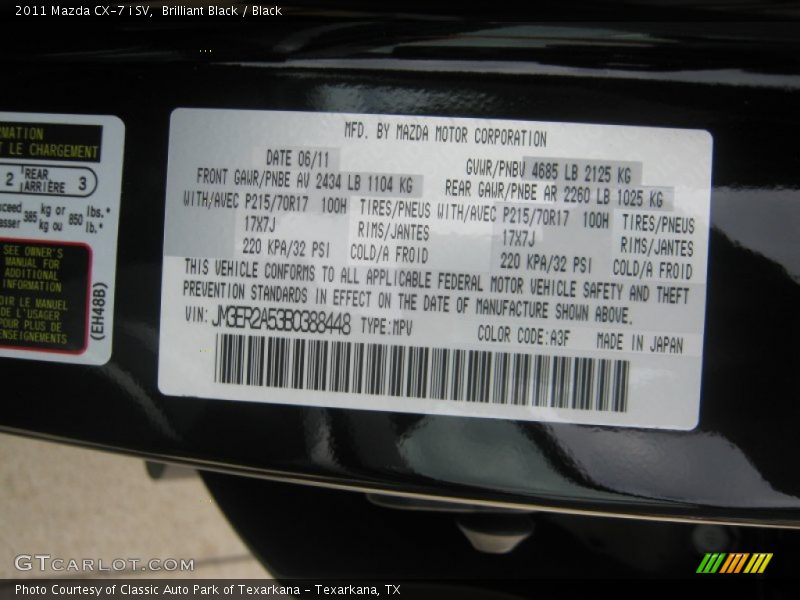 Brilliant Black / Black 2011 Mazda CX-7 i SV