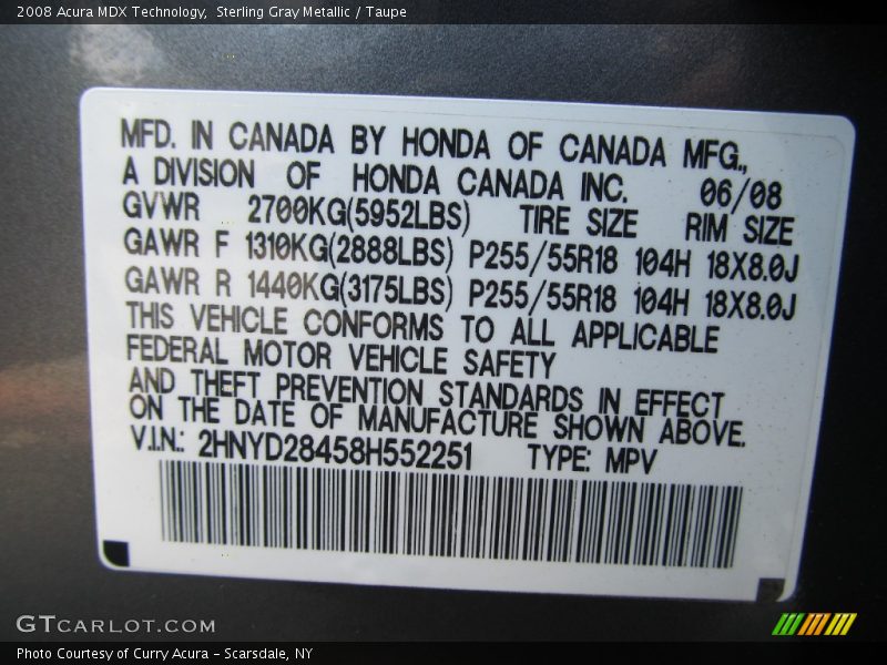 Sterling Gray Metallic / Taupe 2008 Acura MDX Technology