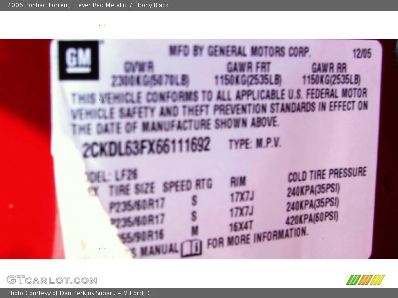 Fever Red Metallic / Ebony Black 2006 Pontiac Torrent