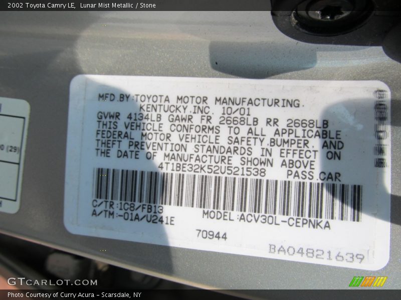 Lunar Mist Metallic / Stone 2002 Toyota Camry LE