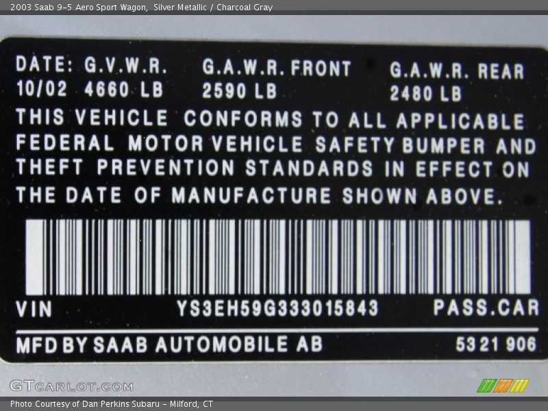 Silver Metallic / Charcoal Gray 2003 Saab 9-5 Aero Sport Wagon