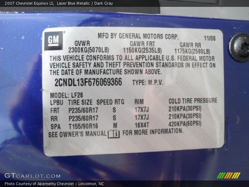 Laser Blue Metallic / Dark Gray 2007 Chevrolet Equinox LS