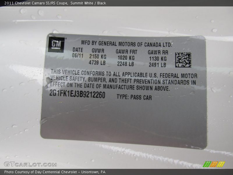 Summit White / Black 2011 Chevrolet Camaro SS/RS Coupe