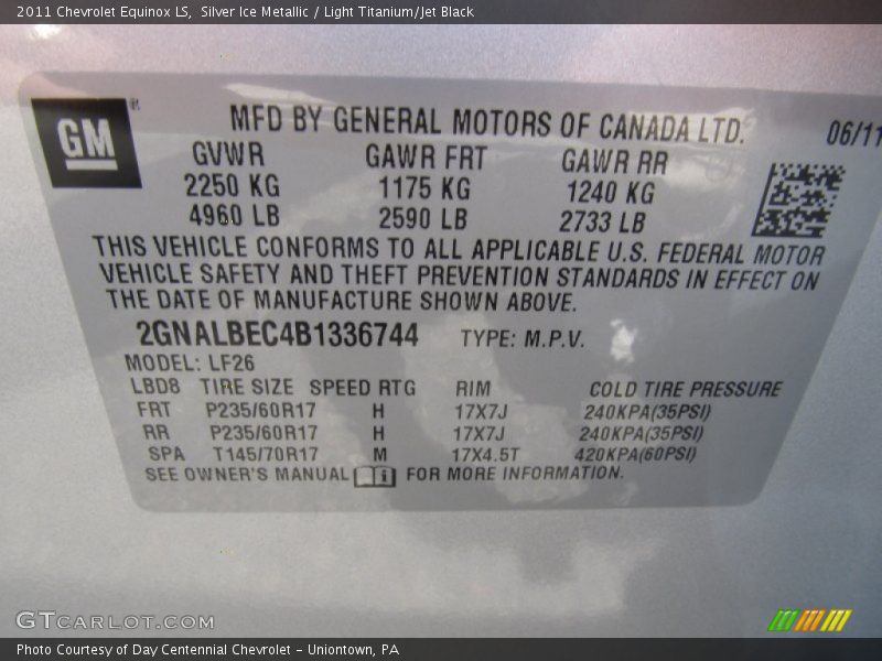 Silver Ice Metallic / Light Titanium/Jet Black 2011 Chevrolet Equinox LS