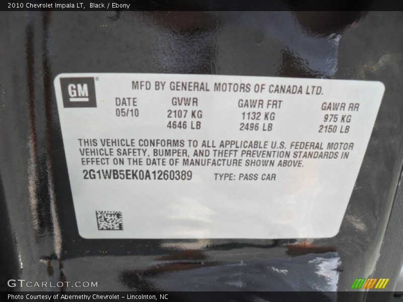 Black / Ebony 2010 Chevrolet Impala LT
