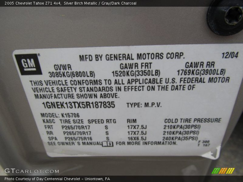 Silver Birch Metallic / Gray/Dark Charcoal 2005 Chevrolet Tahoe Z71 4x4