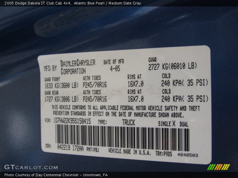 Atlantic Blue Pearl / Medium Slate Gray 2005 Dodge Dakota ST Club Cab 4x4