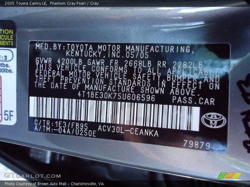 Phantom Gray Pearl / Gray 2005 Toyota Camry LE