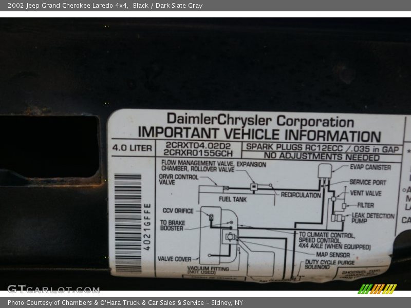 Black / Dark Slate Gray 2002 Jeep Grand Cherokee Laredo 4x4