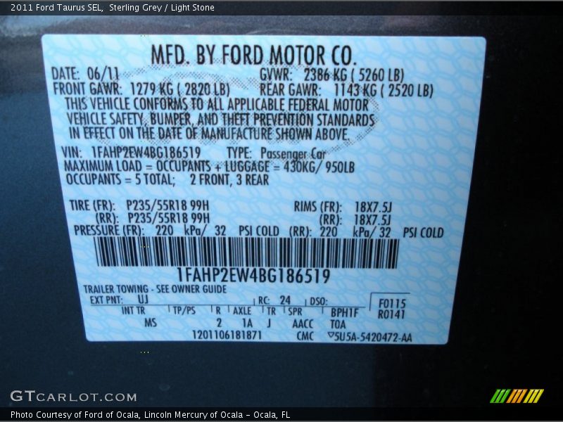 Sterling Grey / Light Stone 2011 Ford Taurus SEL