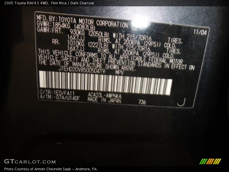 Flint Mica / Dark Charcoal 2005 Toyota RAV4 S 4WD