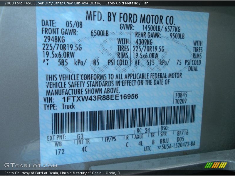 Pueblo Gold Metallic / Tan 2008 Ford F450 Super Duty Lariat Crew Cab 4x4 Dually