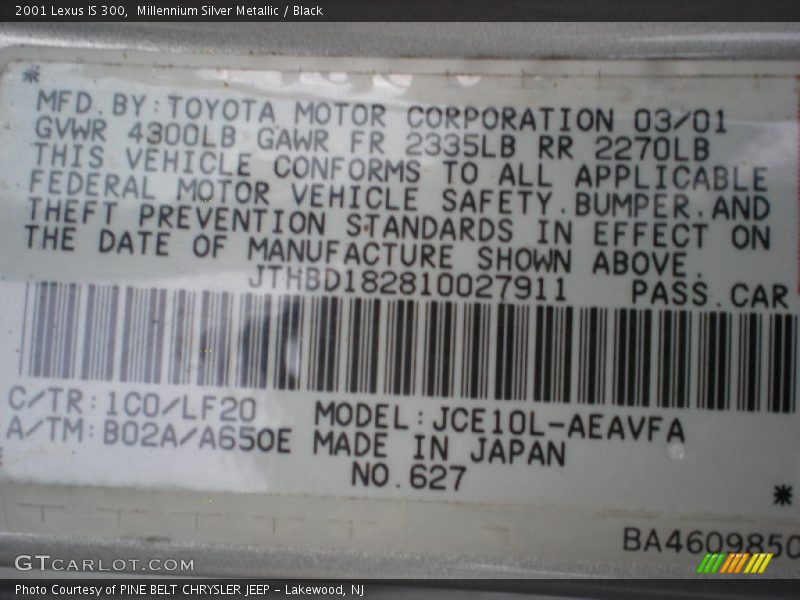 Millennium Silver Metallic / Black 2001 Lexus IS 300