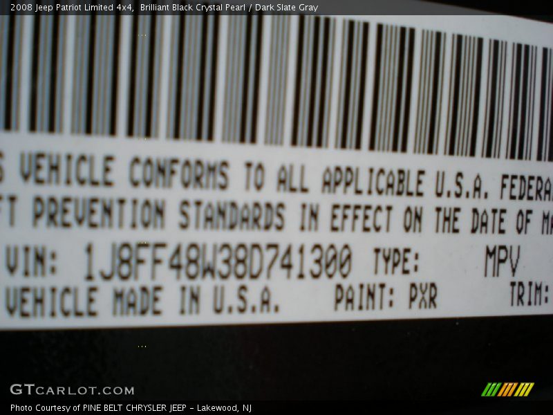 Brilliant Black Crystal Pearl / Dark Slate Gray 2008 Jeep Patriot Limited 4x4