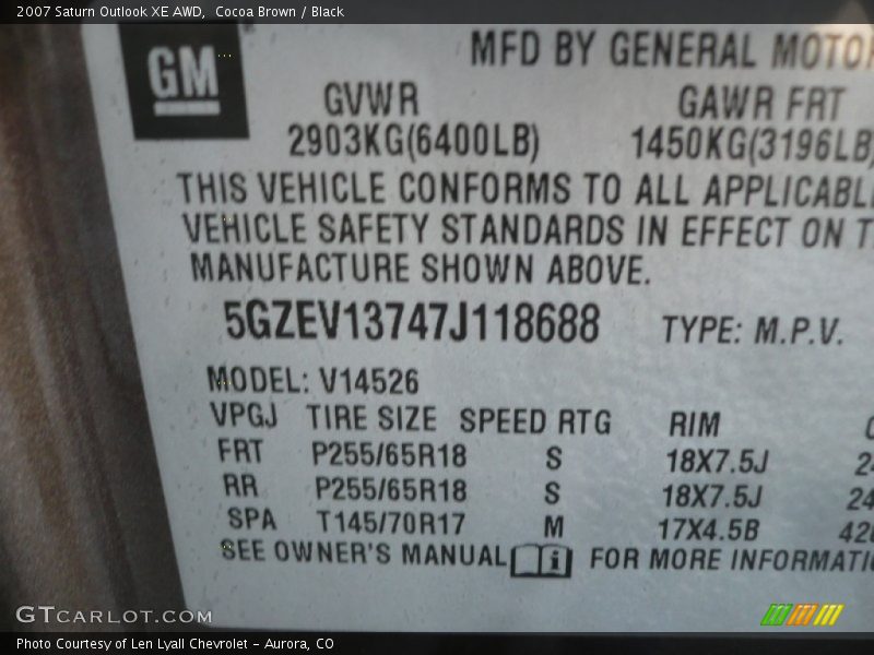 Cocoa Brown / Black 2007 Saturn Outlook XE AWD