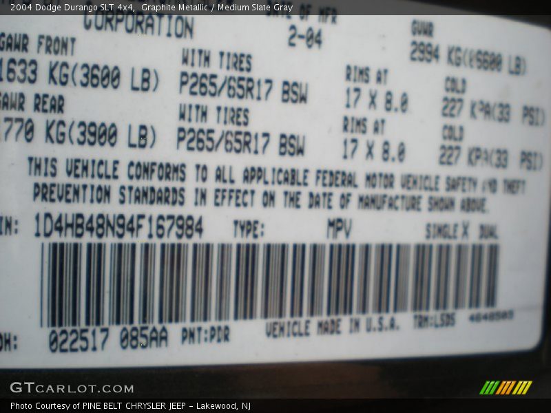 Graphite Metallic / Medium Slate Gray 2004 Dodge Durango SLT 4x4