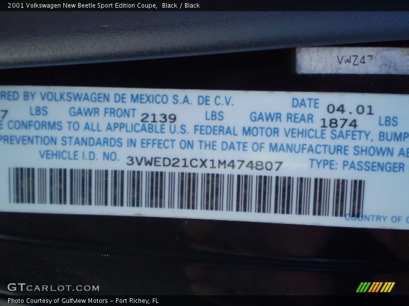Black / Black 2001 Volkswagen New Beetle Sport Edition Coupe