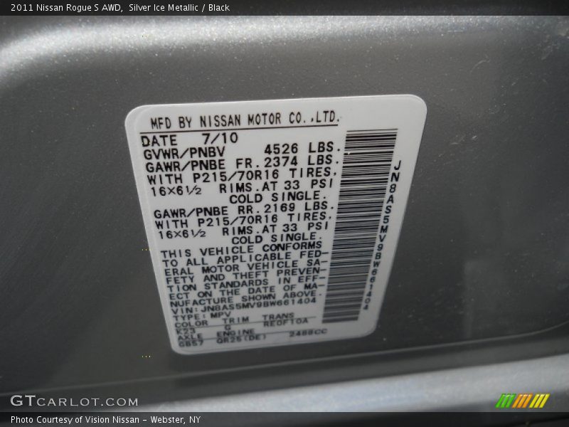 Silver Ice Metallic / Black 2011 Nissan Rogue S AWD
