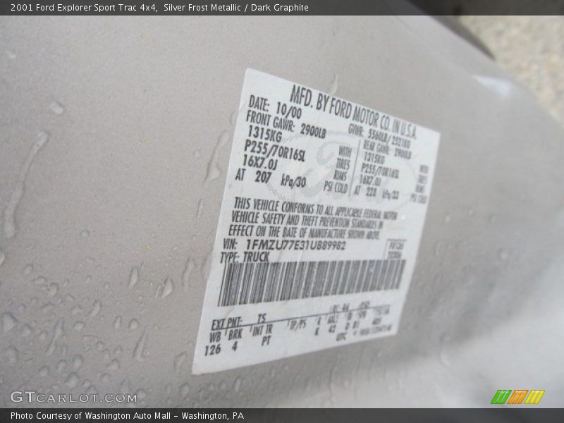 Silver Frost Metallic / Dark Graphite 2001 Ford Explorer Sport Trac 4x4