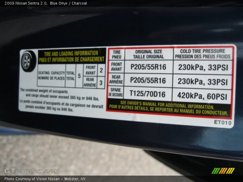 Blue Onyx / Charcoal 2009 Nissan Sentra 2.0