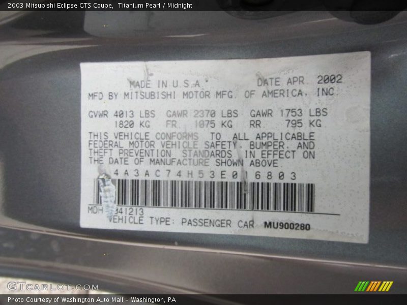Titanium Pearl / Midnight 2003 Mitsubishi Eclipse GTS Coupe