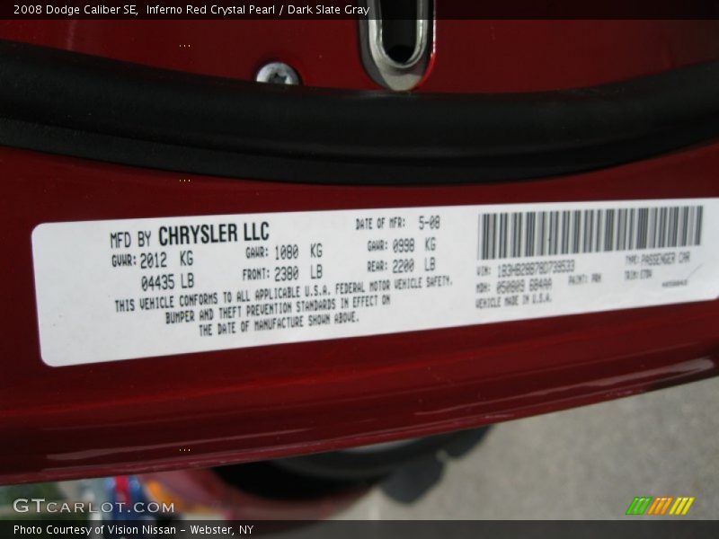 Inferno Red Crystal Pearl / Dark Slate Gray 2008 Dodge Caliber SE
