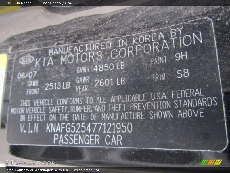 Black Cherry / Gray 2007 Kia Rondo LX