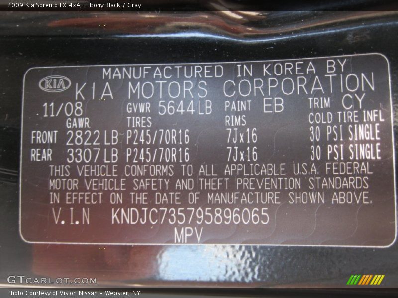 Ebony Black / Gray 2009 Kia Sorento LX 4x4