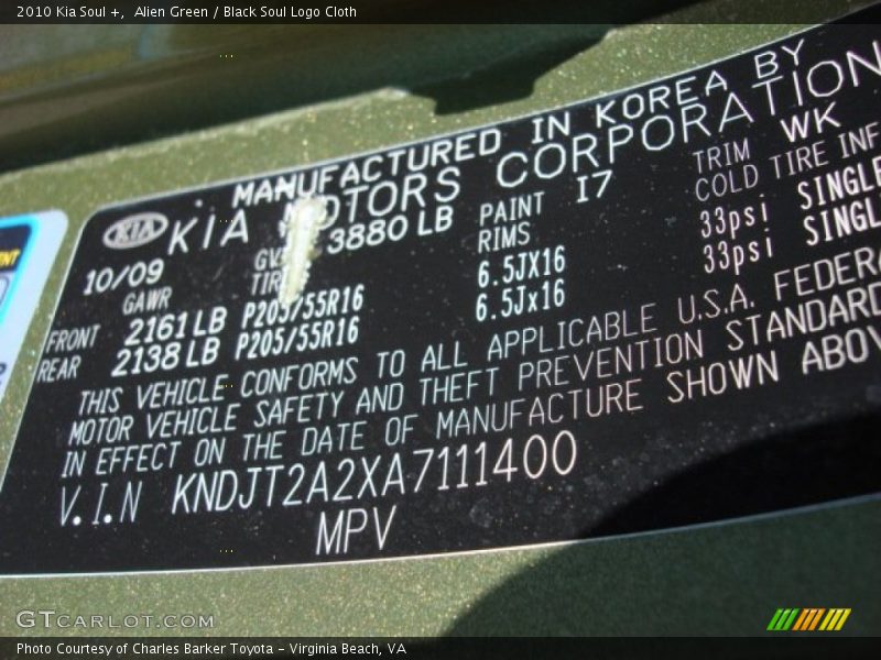 Alien Green / Black Soul Logo Cloth 2010 Kia Soul +