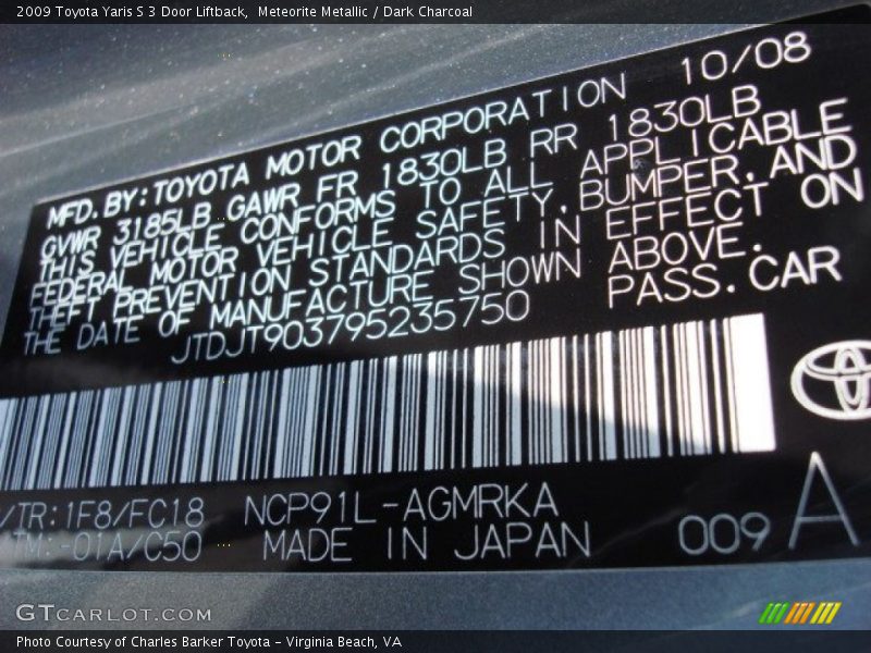 Meteorite Metallic / Dark Charcoal 2009 Toyota Yaris S 3 Door Liftback