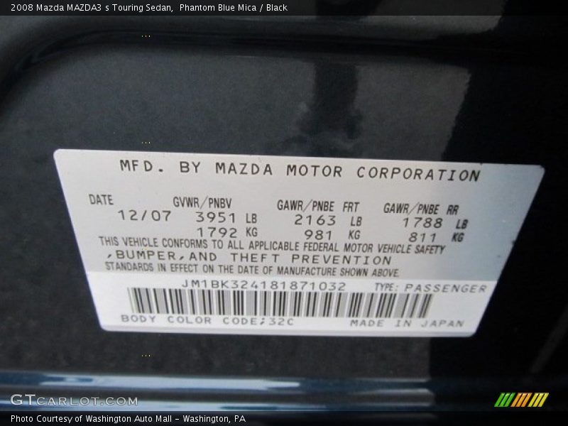 Phantom Blue Mica / Black 2008 Mazda MAZDA3 s Touring Sedan