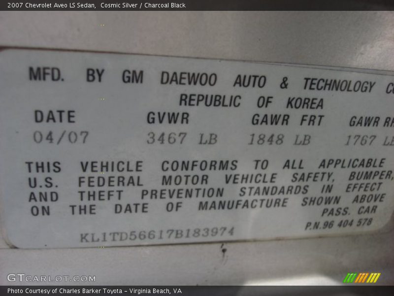 Cosmic Silver / Charcoal Black 2007 Chevrolet Aveo LS Sedan