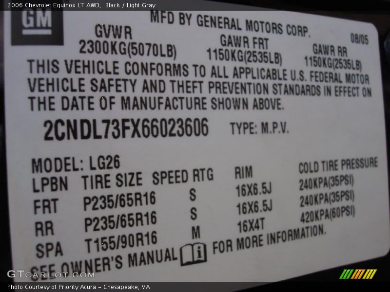 Black / Light Gray 2006 Chevrolet Equinox LT AWD