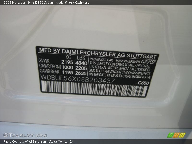 Arctic White / Cashmere 2008 Mercedes-Benz E 350 Sedan