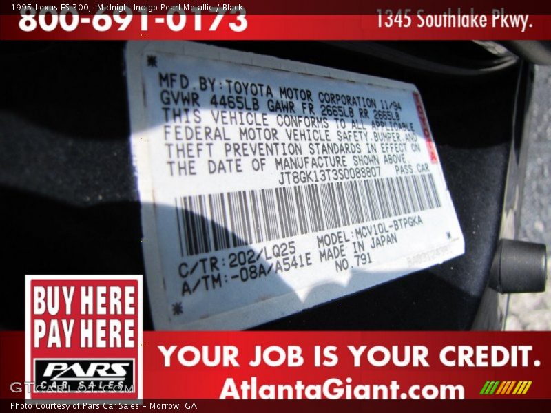 Midnight Indigo Pearl Metallic / Black 1995 Lexus ES 300