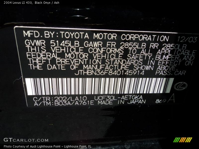 Black Onyx / Ash 2004 Lexus LS 430