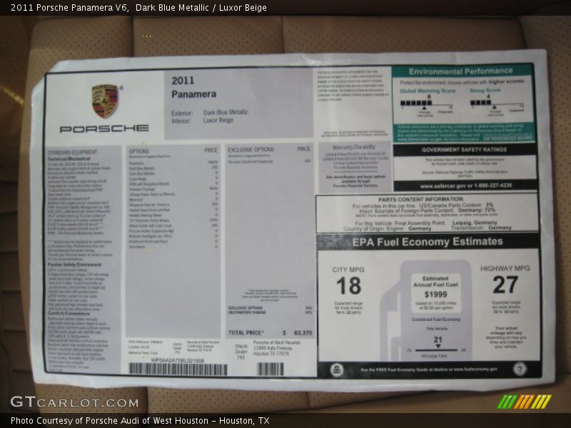 Dark Blue Metallic / Luxor Beige 2011 Porsche Panamera V6