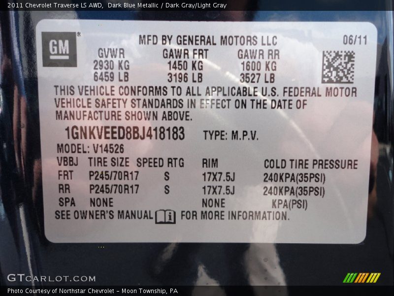 Info Tag of 2011 Traverse LS AWD