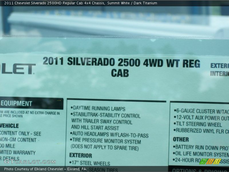  2011 Silverado 2500HD Regular Cab 4x4 Chassis Window Sticker