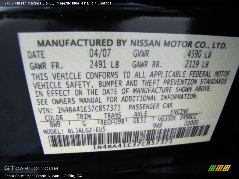 Majestic Blue Metallic / Charcoal 2007 Nissan Maxima 3.5 SL