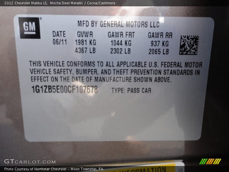 Mocha Steel Metallic / Cocoa/Cashmere 2012 Chevrolet Malibu LS