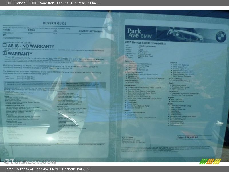 Laguna Blue Pearl / Black 2007 Honda S2000 Roadster