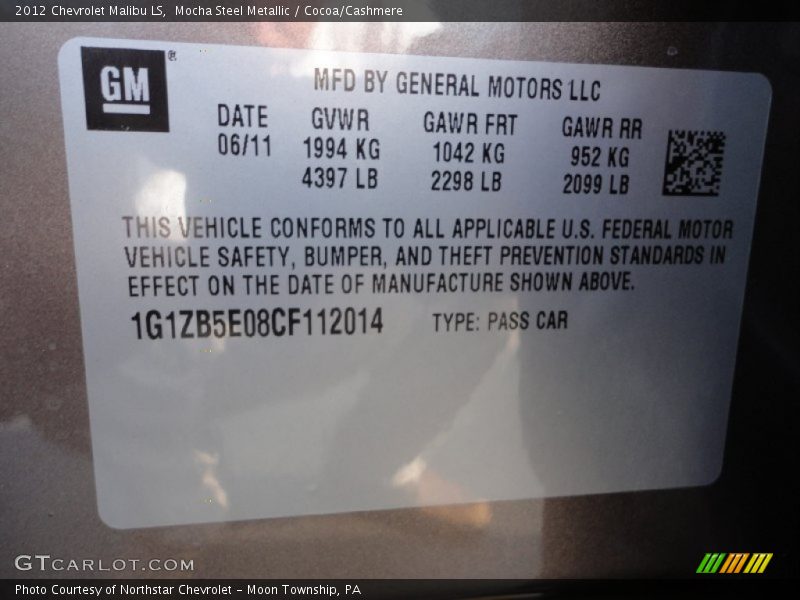 Mocha Steel Metallic / Cocoa/Cashmere 2012 Chevrolet Malibu LS